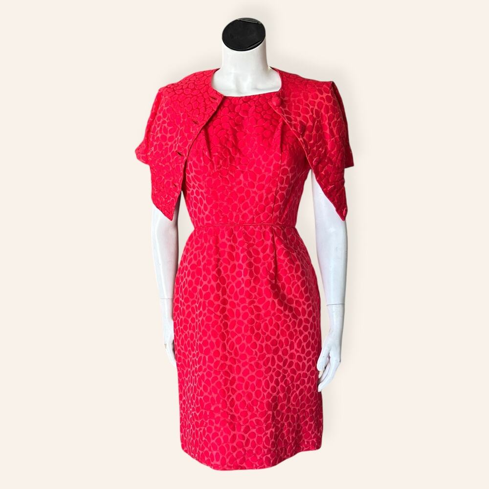 1960s Red Wiggle Dress & Cropped Jacket Set | Classic Mod | Size Small